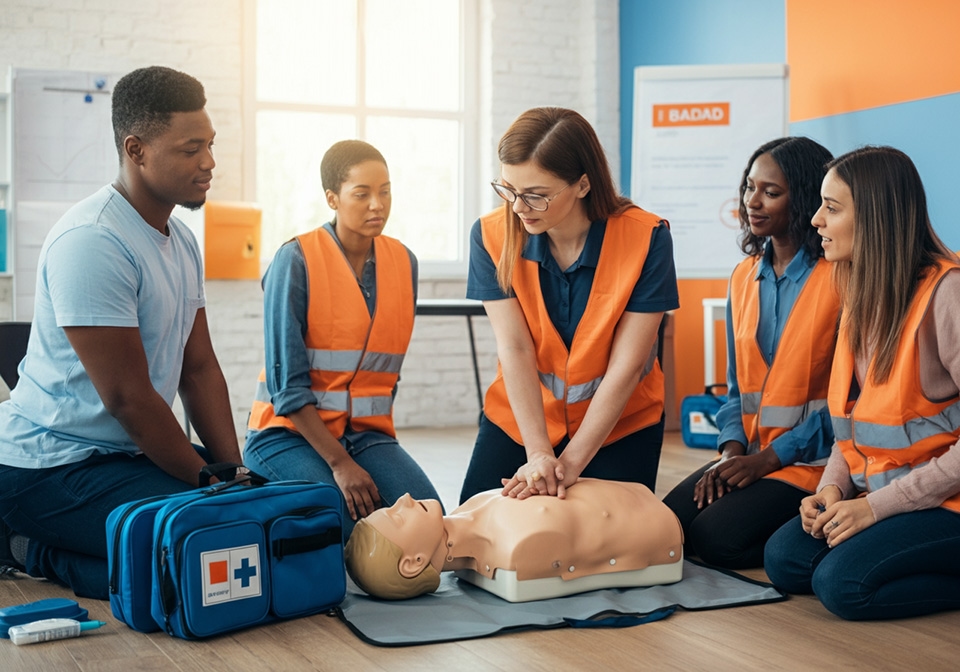 Eine Gruppe von Menschen bei der Erste Hilfe Schulung